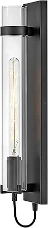 Hinkley Ryden 37852BK-LL Tall Single LED Wall Sconce, Clear Glass Cylindrical Shade, Knurled Fitter, Industrial/Vintage Style, in Black