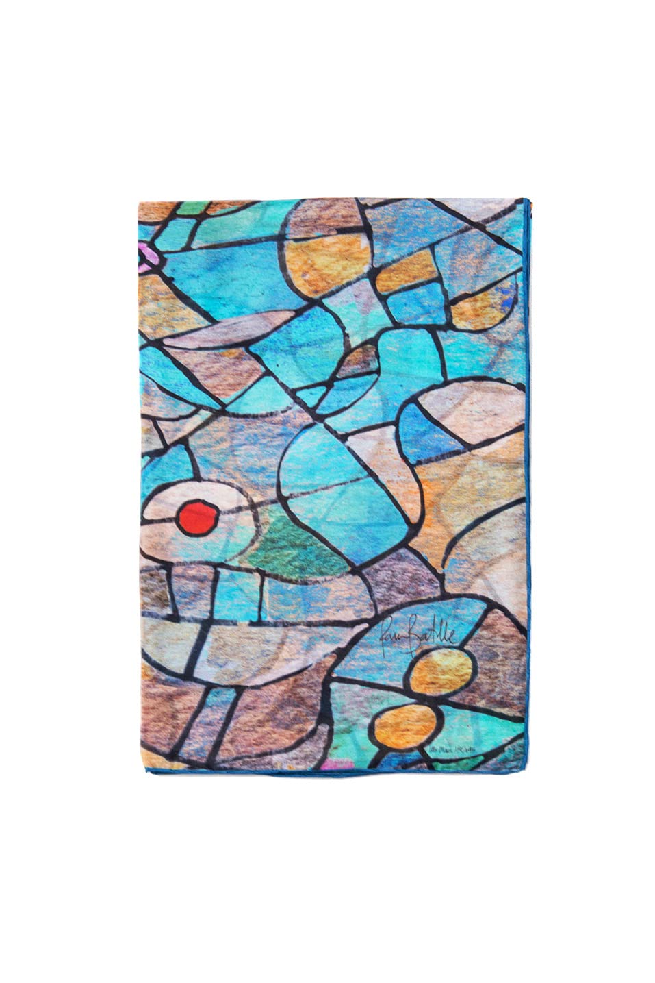 Magnifique foulard en soie à motif artistique bleu et turquoise