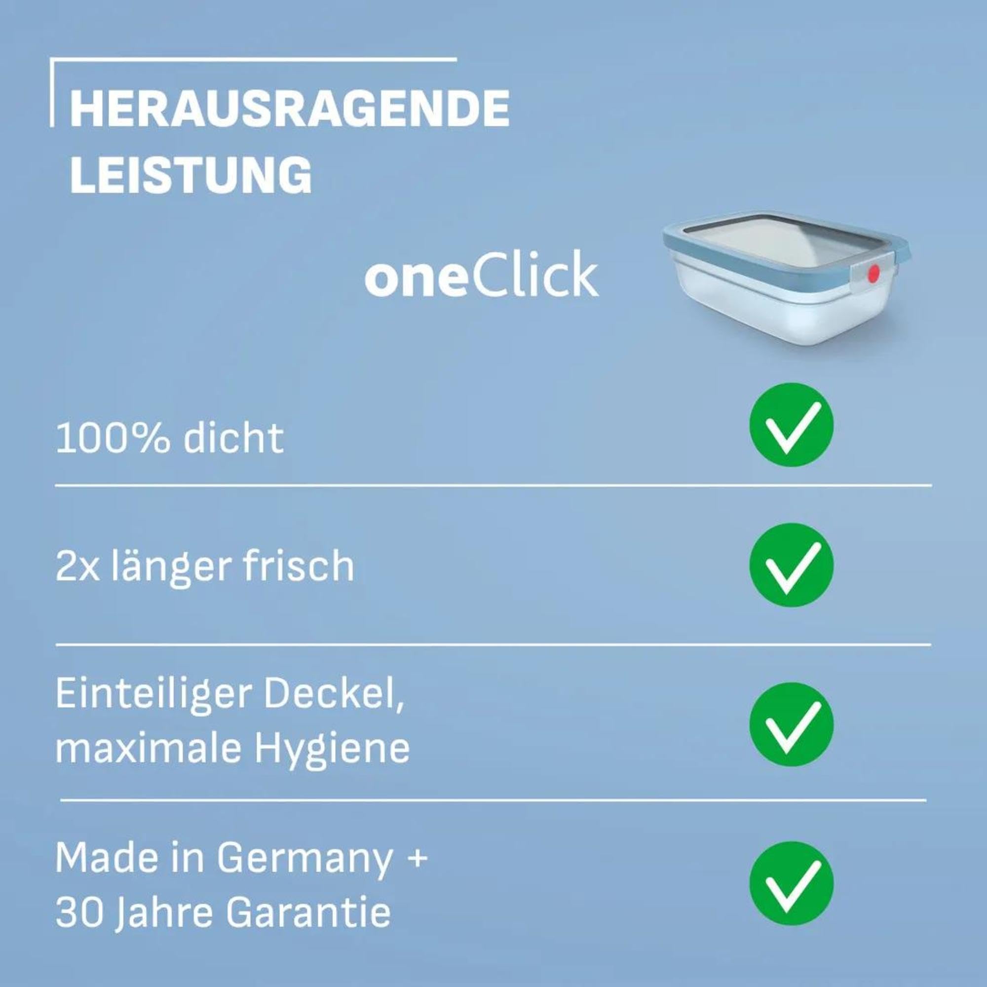 Emsa oneClick, Vorratsdose, One-Click System, Hält Lebensmittel 2x Länger Frisch, 100% Auslaufsicher, Made in Germany, Blue, 5-teiliges Meal-Prep Set 5× 1,2 L / 40,6 fl.oz, N1231200