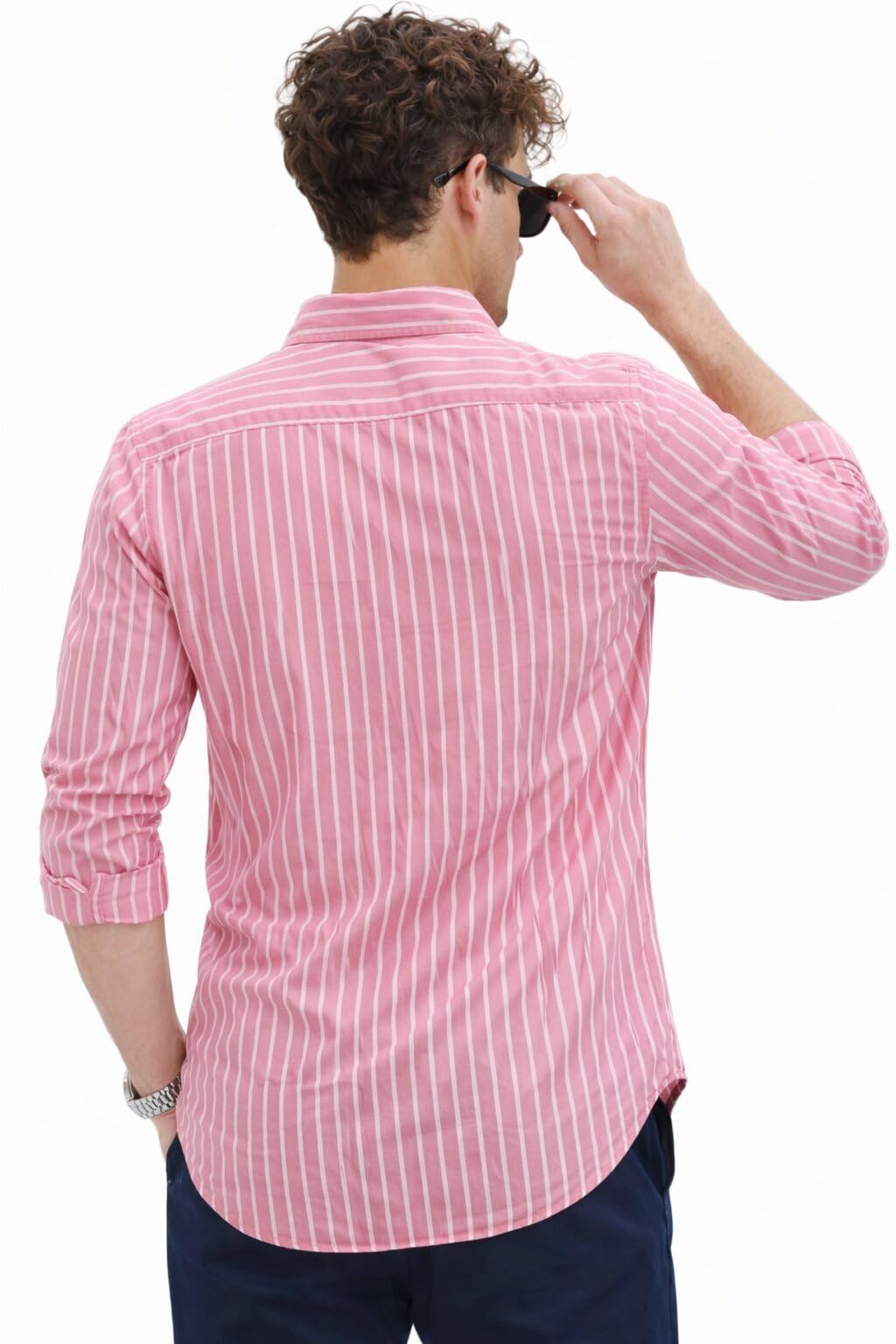 U TURN Men's Casual Printed Striped Stylish Latest Formal Shirt for Men (in, Alpha, L, Pink) 1