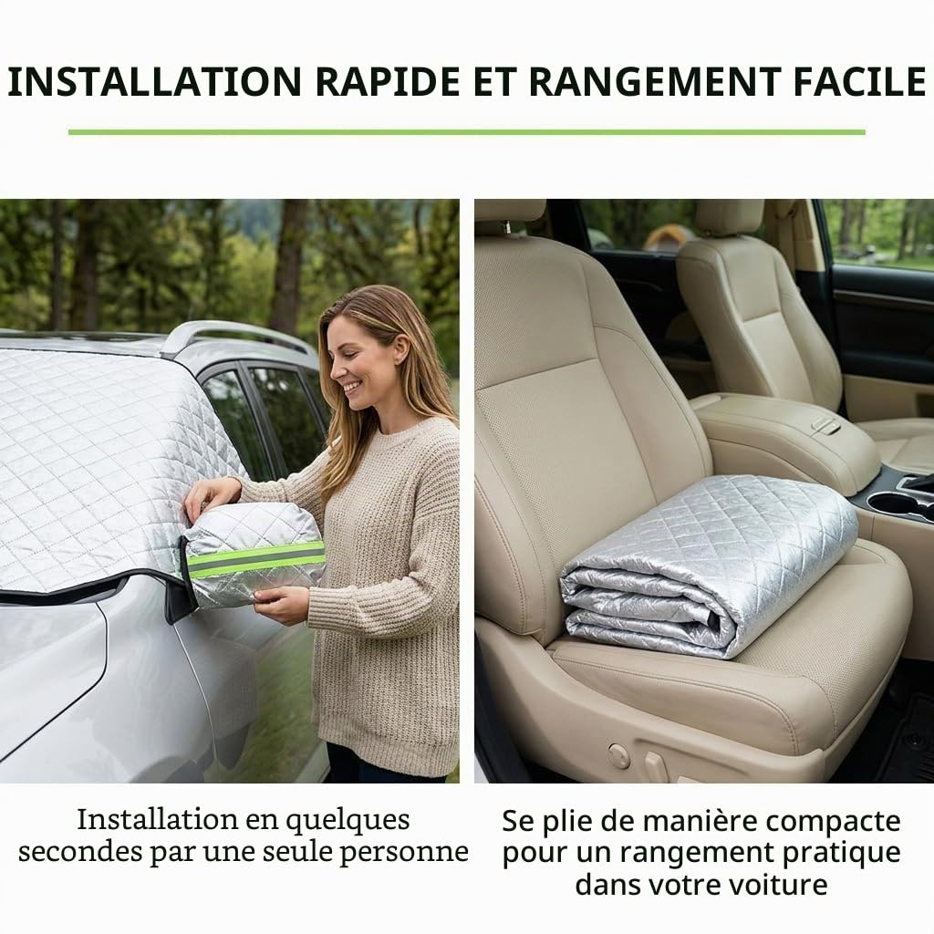 Demi Bache Voiture Exterieur Housse Pare Soleil Voiture Avant Protection Anti Givre Neige Glace Pluie Poussiere Couverture Pare-Soleils Auto Cache Vitre Voiture Universelle avec Sangles Fixation