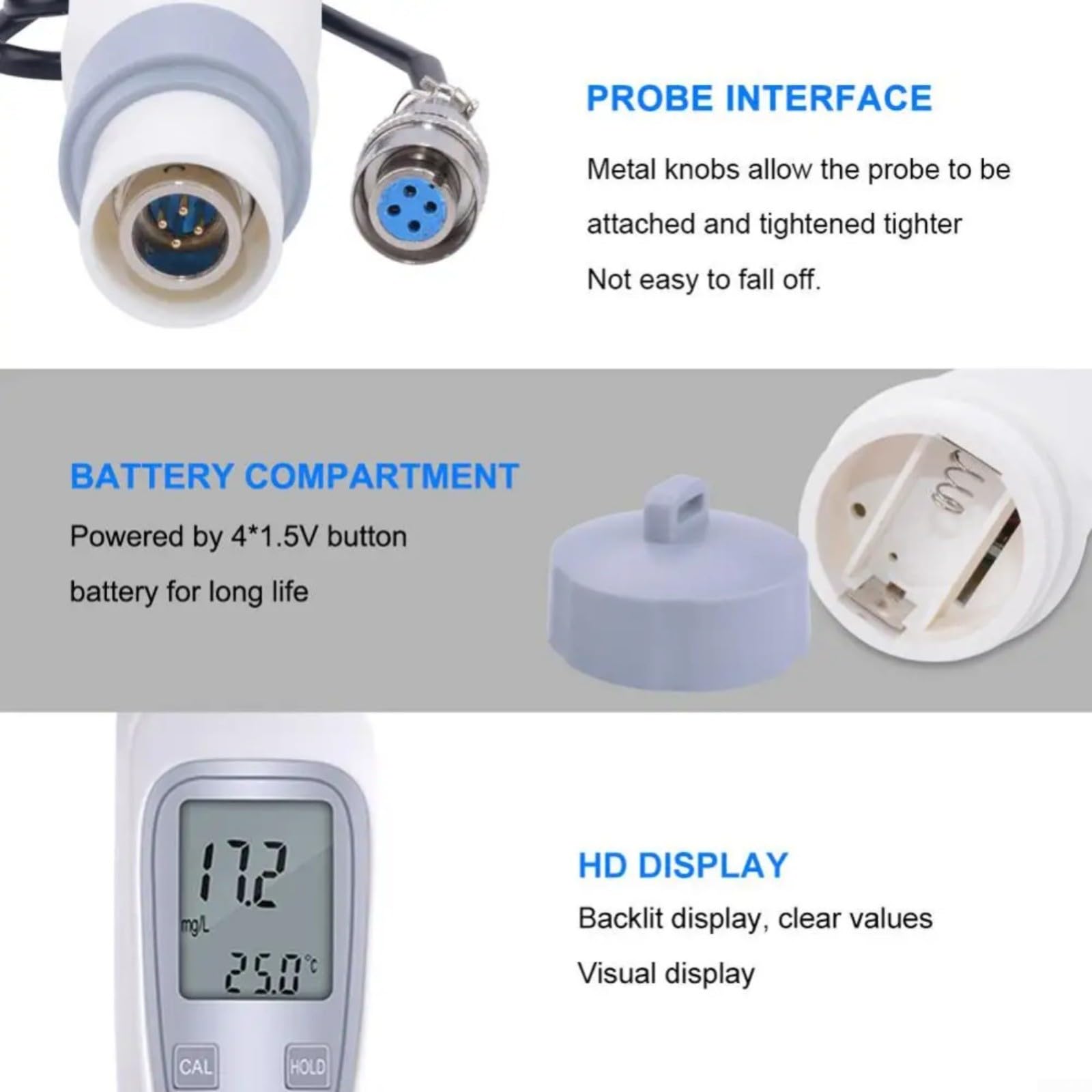 Oxímetro digital disuelto con compensación automática de temperatura, probador de DO, portátil, para análisis de calidad del agua en acuicultura y laboratorios, rango de medición 0-20 mg/L