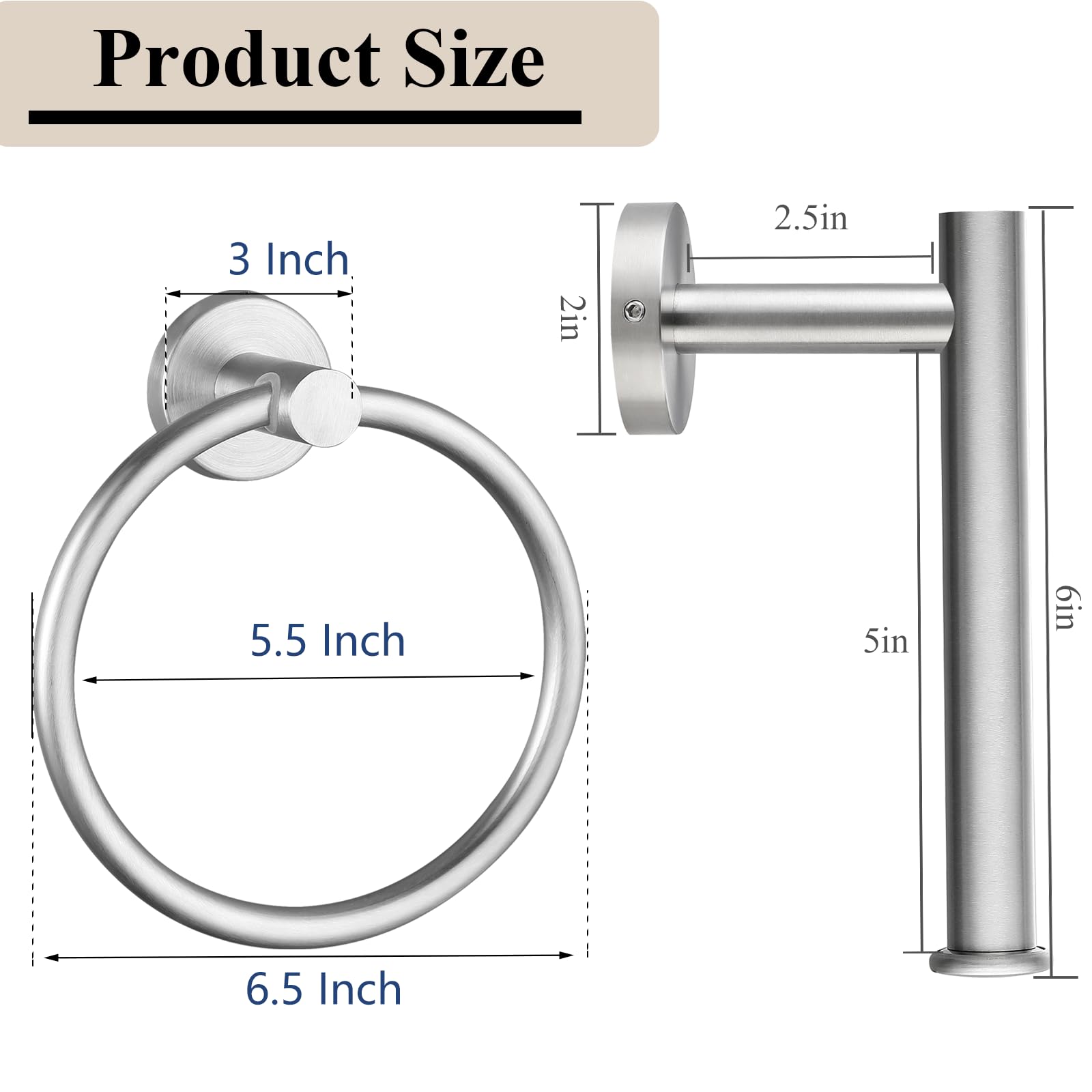 KES Set 2 Pezzi Bagno In Acciaio Inox SUS304 Spazzolato: Anello Portasciugamani E Porta Carta Igienica - Montaggio A Parete Con Viti O Colla