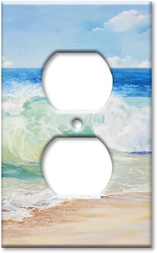 Art Plates - Placa decorativa de pared metálica dúplex eléctrica - Cubierta de salida de 1 banda - Pintura de playa (fabricada en EE. UU.)