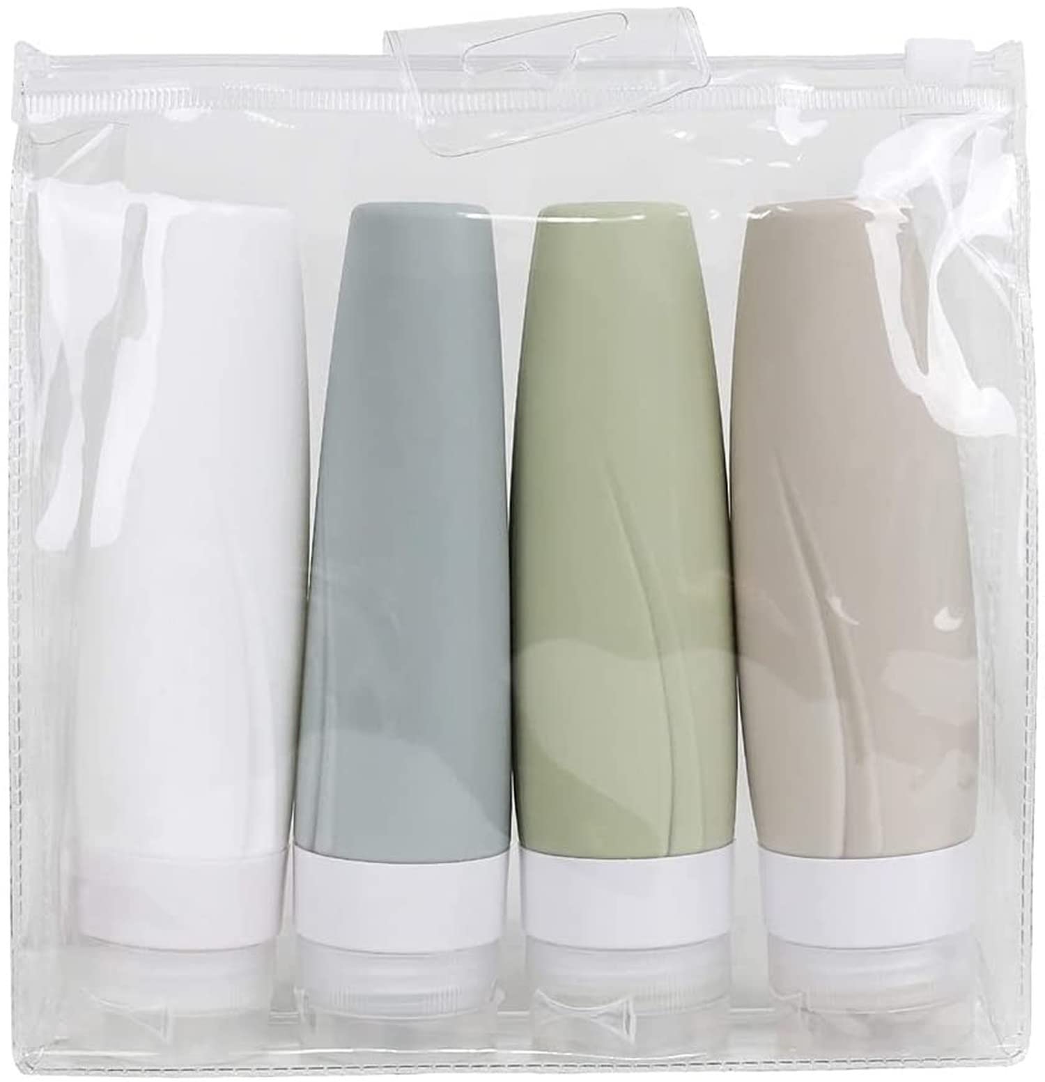 Showay Silicone Travel Bottles Set, Leak Proof Travel Size Container for Toiletries, Set with TSA Approved EVA Bag, BPA Free Refillable 3 oz Container, Perfect for Personal Traveling Set of 4