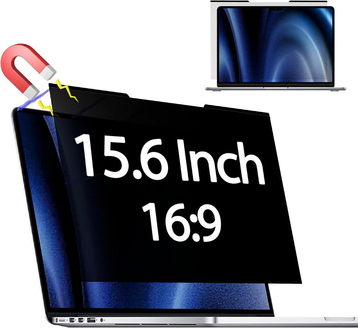 Pantalla de privacidad magnética para computadora portátil de 15,6 pulgadas con relación de aspecto 16:9 | El tamaño de la pantalla es 13,60 pulgadas de ancho y 7,65 pulgadas de alto, extraíble, antideslumbrante, antiluz azul, compatible con HP Dell Lenovo Thinkpad