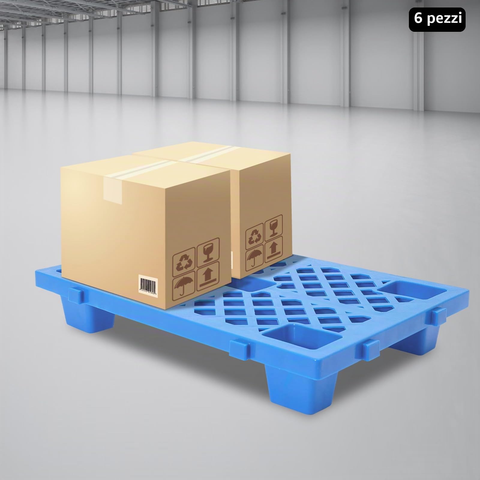 6 pallet in plastica interlocking pallet impilabili per il trasporto e la conservazione con 100 kg di capacità di carico per pallet per magazzini fabbriche (blu)