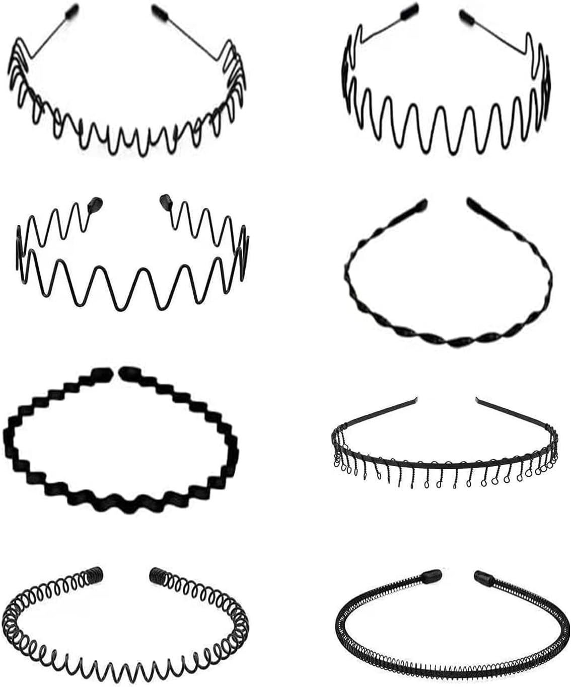8 PCS Metal Hair Hoop, Wave-shaped Hair Hoop Headband Multi-style Spring Wave Metal Headband Wavy Comb Hair Band Flexible Headband Non Slip