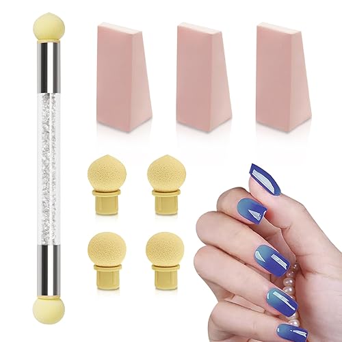 MultiValue 8 esponjas de uñas, herramienta de uñas de punta francesa con un bolígrafo, 4 cabezas y 3 cuñas de esponja, esponja degradada de uñas,