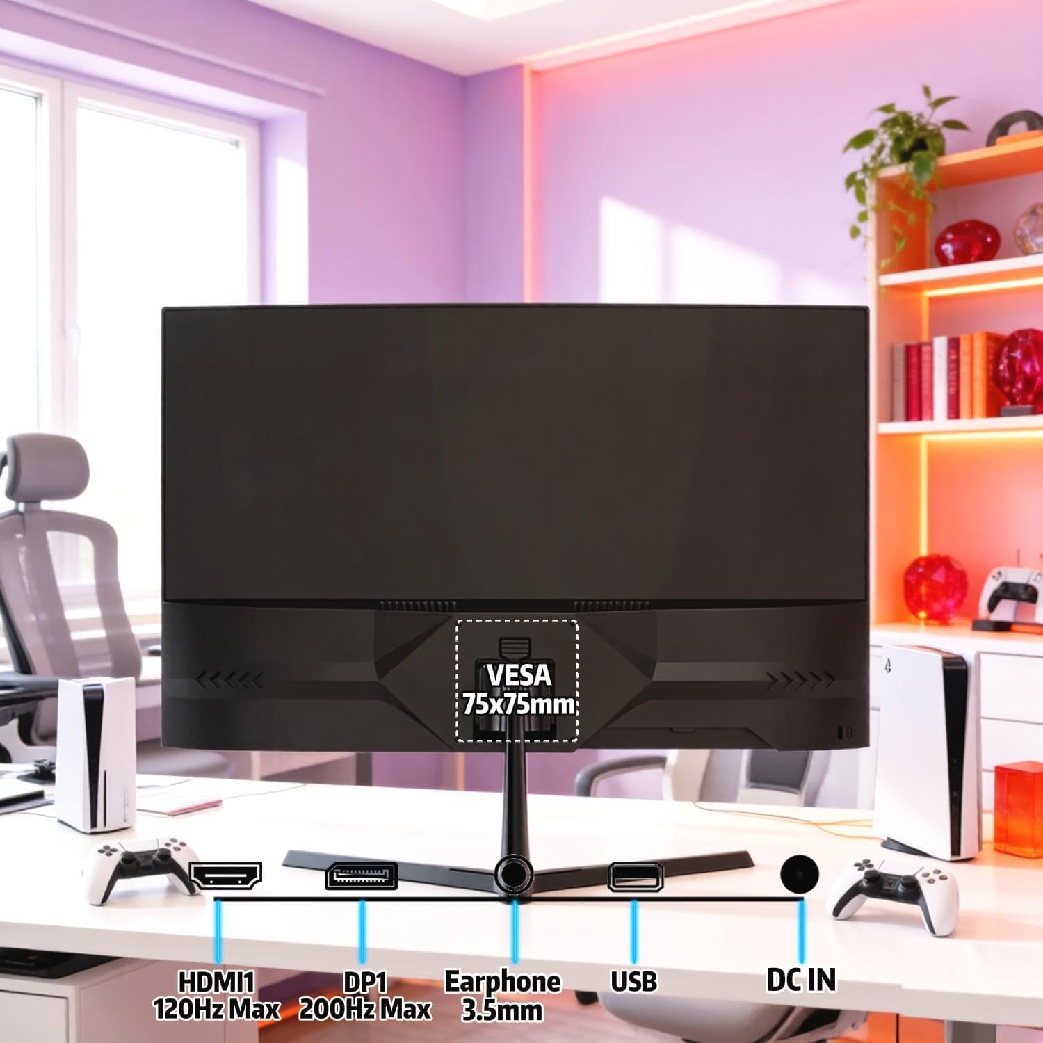 ZZA 24 Inch 200hz/180hz Curved Gaming Monitor, FHD 1080P Frameless Computer Screen, AMD FreeSync, Low Motion Blur, Eye Care for Home Office & PS5, DisplayPort & HDMI, VESA Mount - Black