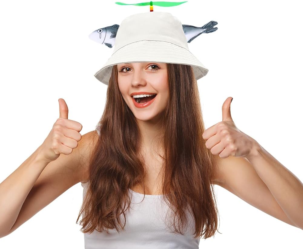 Fish Hat - Clown Fish Hat Propeller Hat,Propeller Fish Head hat,Funny Crazy Hats Party Hats Off-White - Image 7