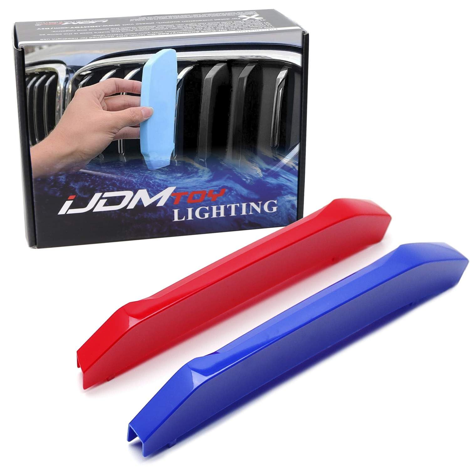 iJDMTOY Exact Fit 3pc Set Iconic Tri-Accent Grille Insert Trims Compatible with 2024-up G05 X5 LCI/Facelift w/ 7-Beam Standard Grille