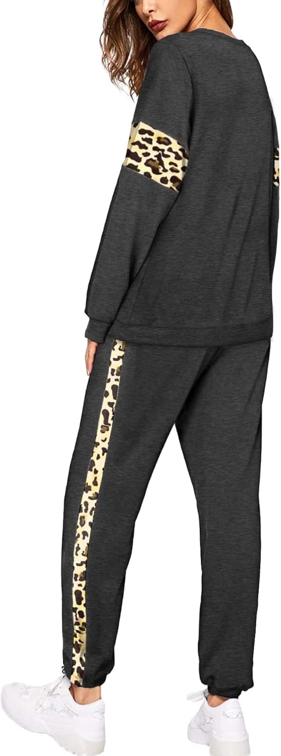 Leopard Sweatsuits Women 2 Piece Sets Fall Casual Crew neck Long Sleeve Tops pants Sexy Tracksuit with Pockets - Image 2