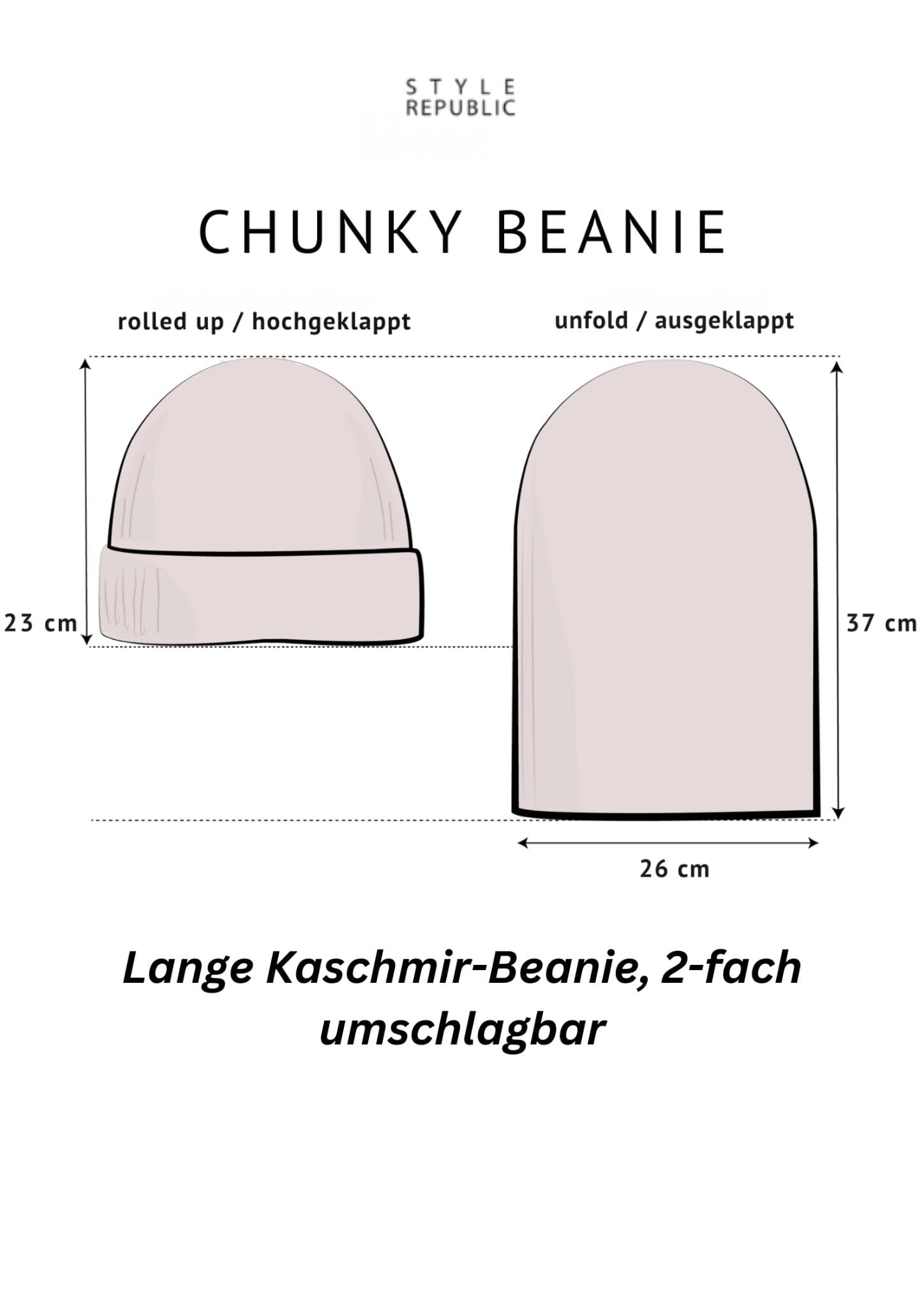 Style & Republic Kaschmir-Chunky Beanie Damen aus 100% Cashmere, Lang und großzügig geschnitten - Dein kuscheliger Premium Strick-Mütze für stilvolle Herbst- & Winter-Momente