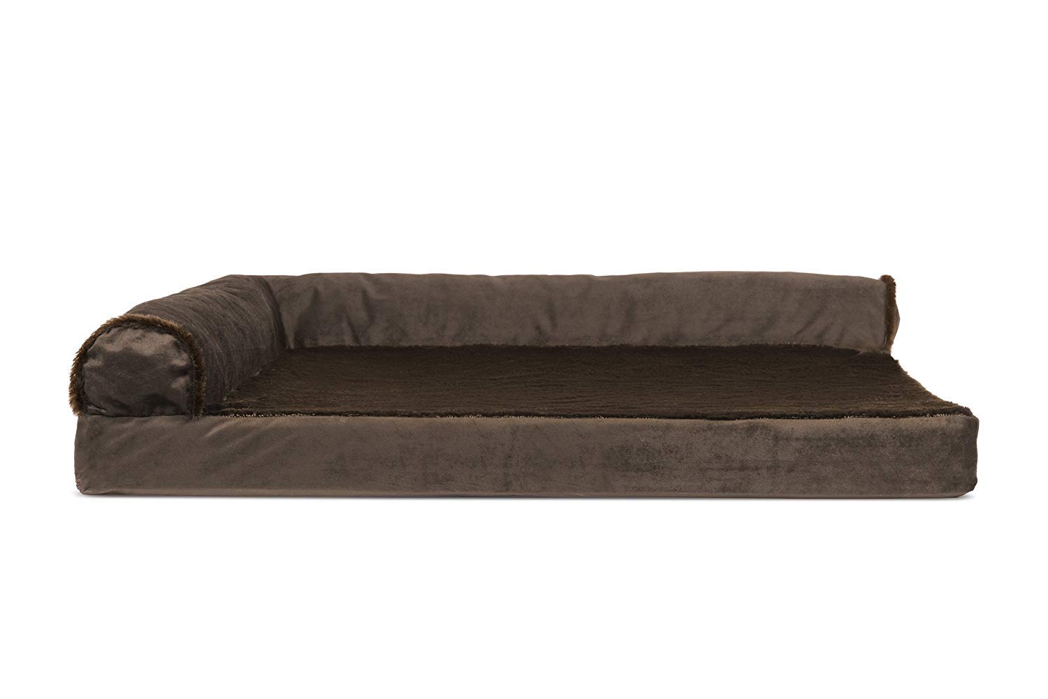 FurHaven Cooling Gel Dog Bed for Large/Medium Dogs w/Removable Bolsters & Washable Cover, For Dogs Up to 55 lbs - Plush & Velvet L Shaped Chaise - Sable Brown, Large — image 1