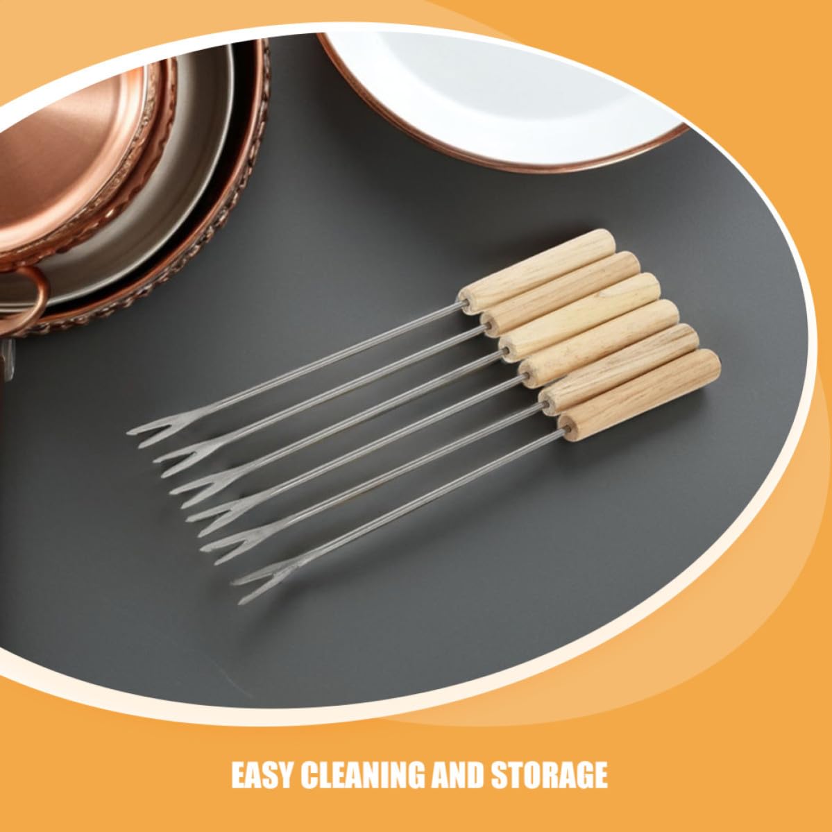 HOMSFOU Forchette per Fonduta Set 18 con Manico in Legno Ergonomico, Facili da Pulire in Acciaio Inossidabile per Cheese Fondue e Chocolate Dipping Durante Riunioni