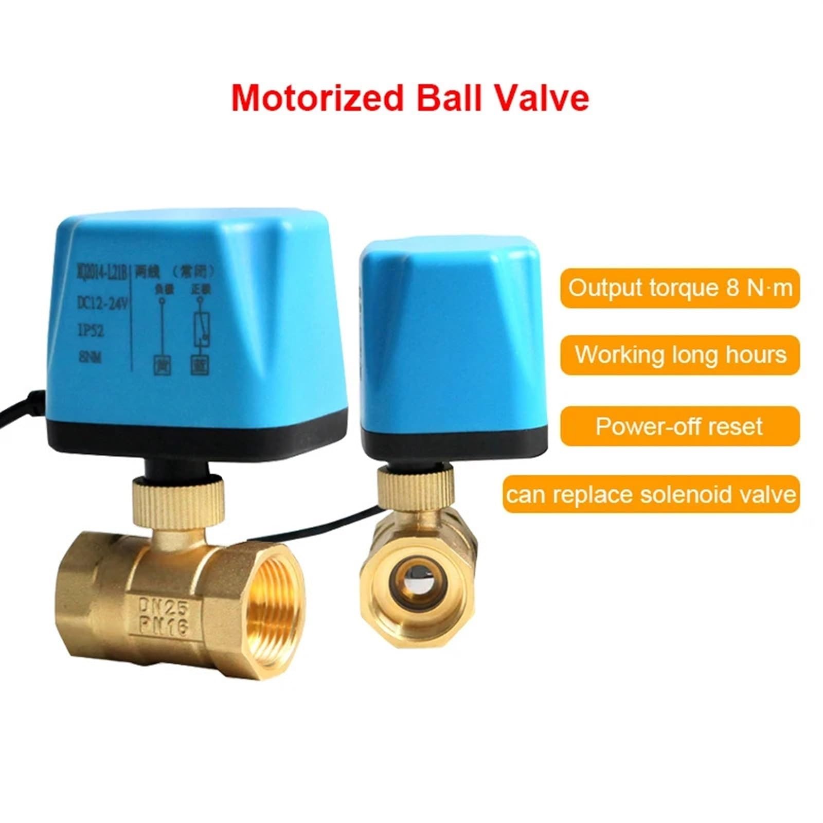 Válvula de Bola motorizada de latón, reinicio de Apagado de 2 Cables, 8 N·m, Gran torsión, 220V, 110V, 24V, 12V, CA/CC, válvula solenoide eléctrica Alternativa(24VDC_Normally Open)