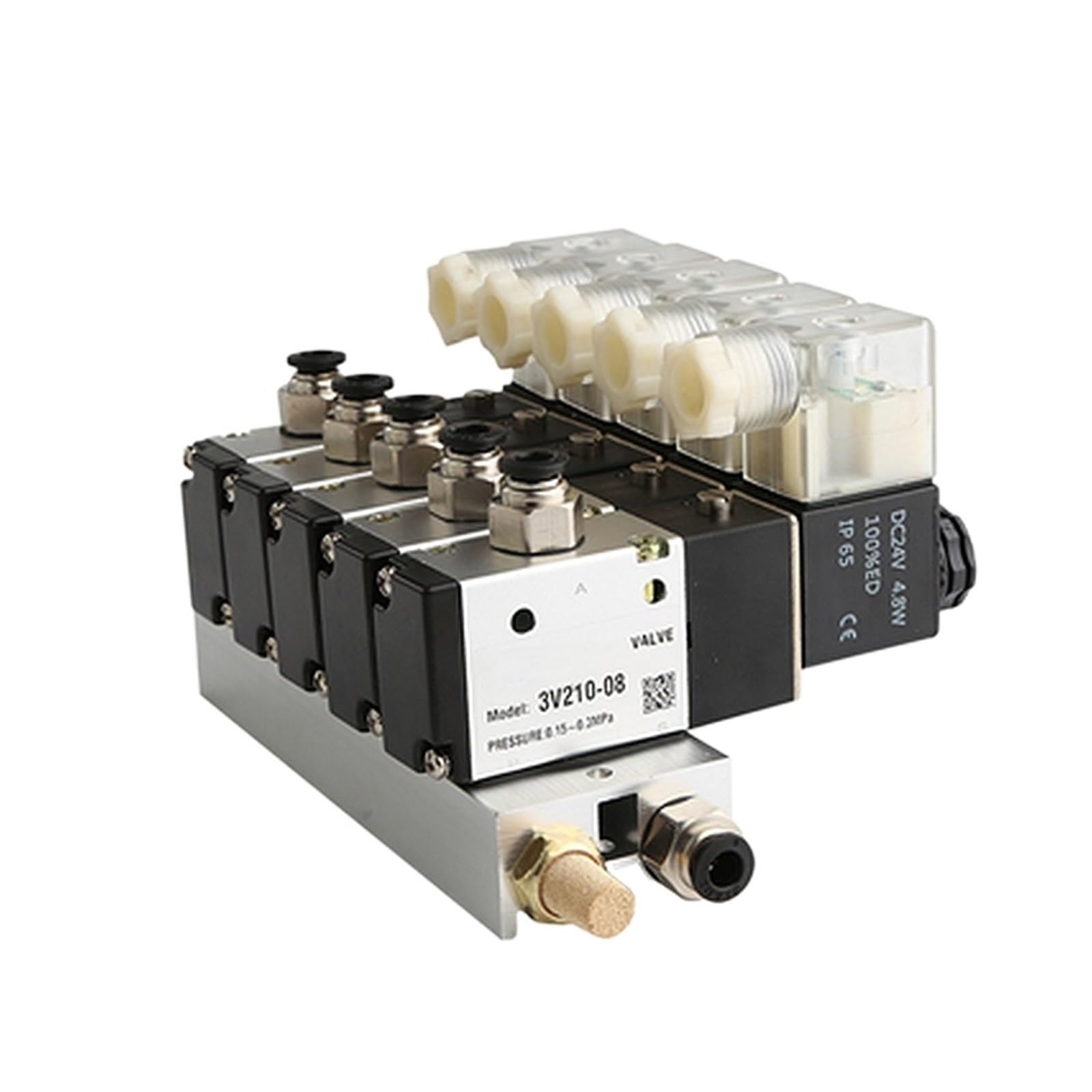 Bloque de electroválvula neumática 3V210-08, 220 V, 24 V, opción múltiple, con silenciador, Base de Montaje, colector, 2/3/4/5/6 Filas, 3 Puertos(2 Row 6mm Fitting,DC24V)
