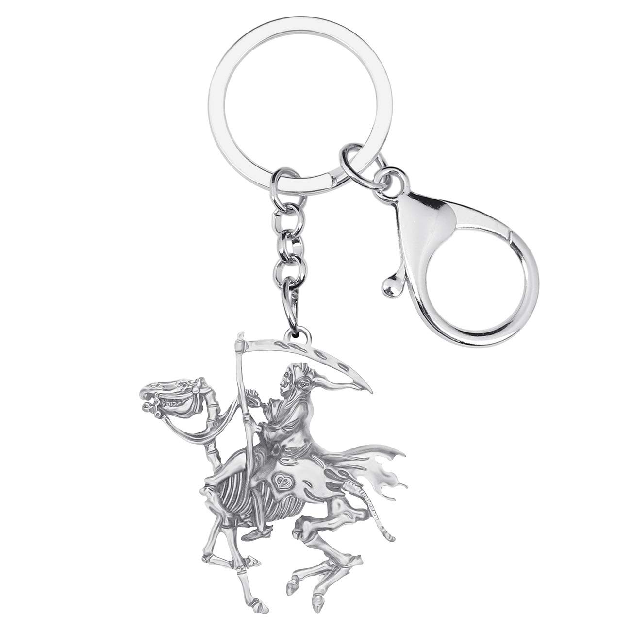 WEVENI Novelty Halloween Grim Reaper Keychain Skull Key Ring Car Bag Wallet Accessories Charms for Women Girls Skull Gifts, Silver B, 44mm x 53mm