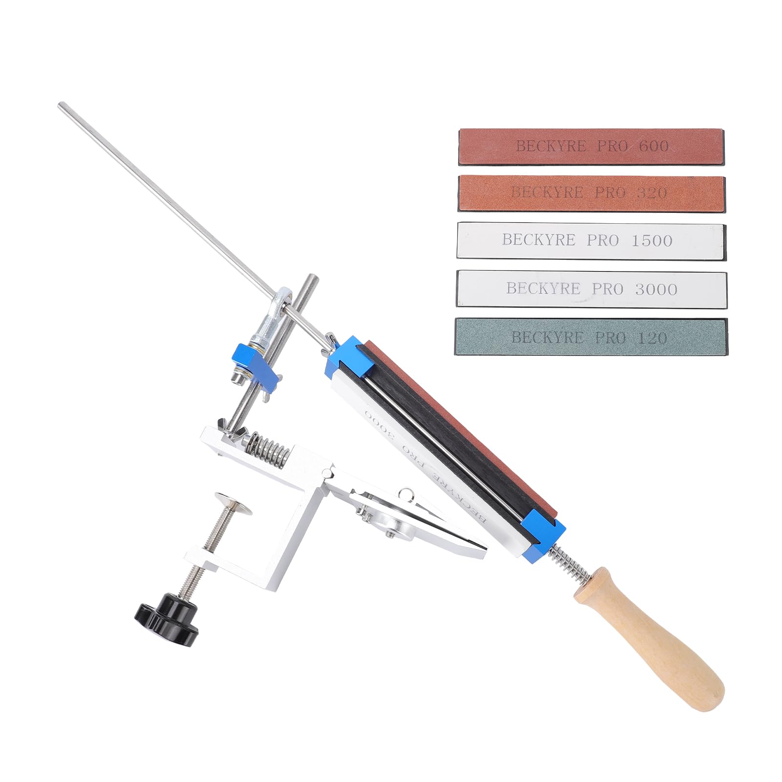 Luocute Affilacoltelli Professionale, di Affilatura Guidato in Lega di Alluminio con Pietre a Grana 120/320/600/800/1500/3000, Angolo di Affilatura 14-32° per Lame Cucina e (Con 6 pietre per