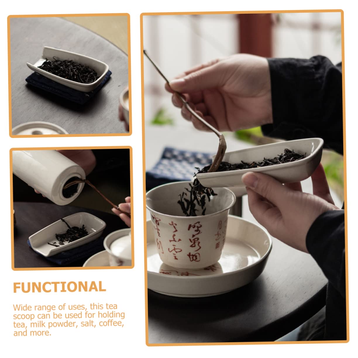 PRETYZOOM Japanese Style Tea Scoop Ceramic Tea Tins for Loose Tea Sample Tea Leaves Accessory
