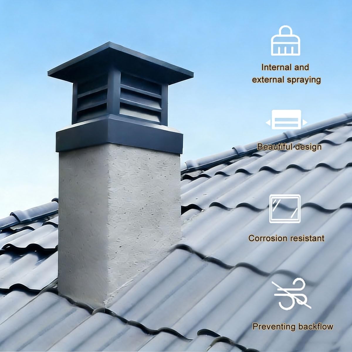 resistente sombrerete de chimenea 10 12 14in Villa Sombrerete chimenea sombreretes de chimenea Aleación de aluminio Cuadrado parte superior cónica Louvre ventilación de techo lluvia cortaviento cubi