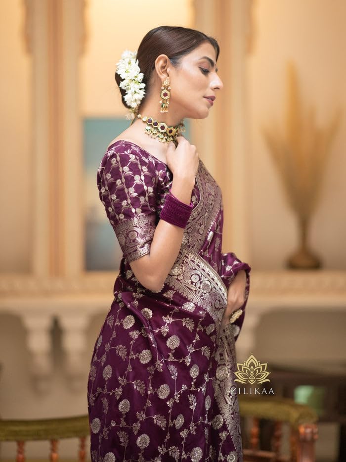 Image of C J Enterprise Women's Pure Kanjivaram Soft Silk Saree Banarasi Style Sarees For Wedding With Blouse Piece (Pari-165)