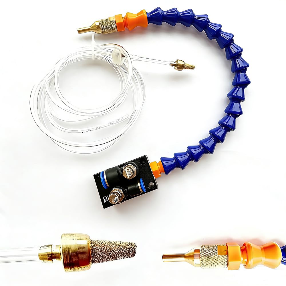Mist Coolant Lubrication System, Flexible Hose Oil-Water Separator Spray Unit, Adjustable Mist Nozzle for Drill Press, Lathe, CNC, Milling Machine, Metal Cutting Cooling Tool