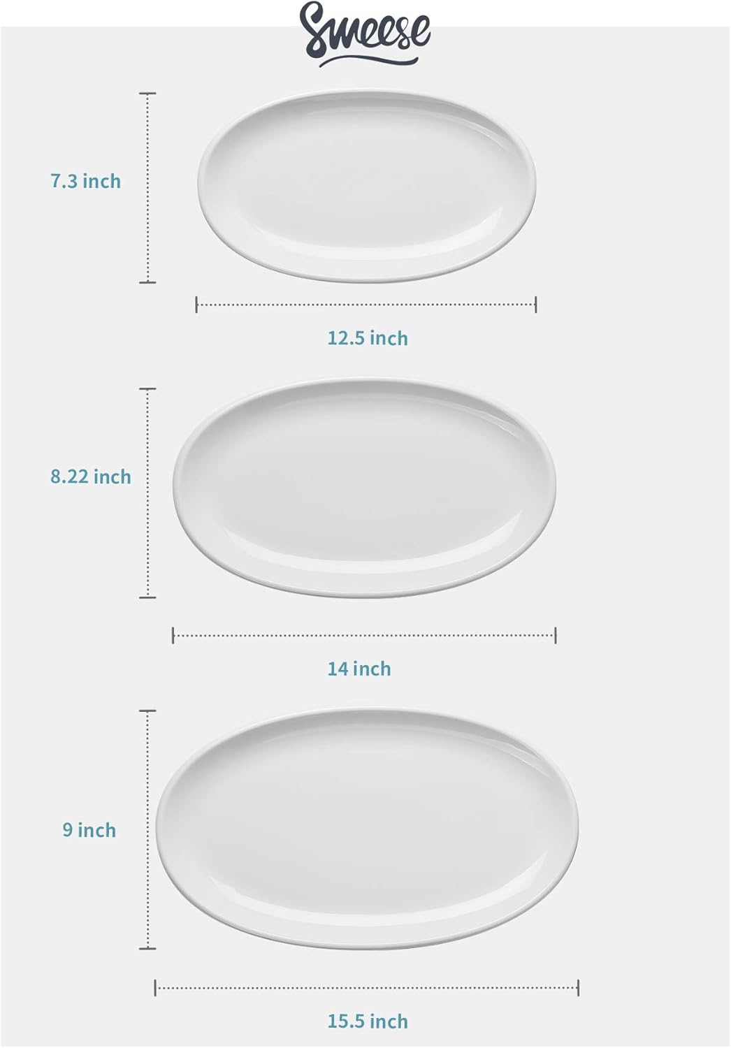  | Sweese 742.101 Oval Serving Platters, White Porcelain Serving Platters for Party, Large Oval Serving Trays Serving Plates for Fish Dish, Steak, Restaurant, Dessert Shop, Set of 3, 12.5/14/15.5 Inches: Platters