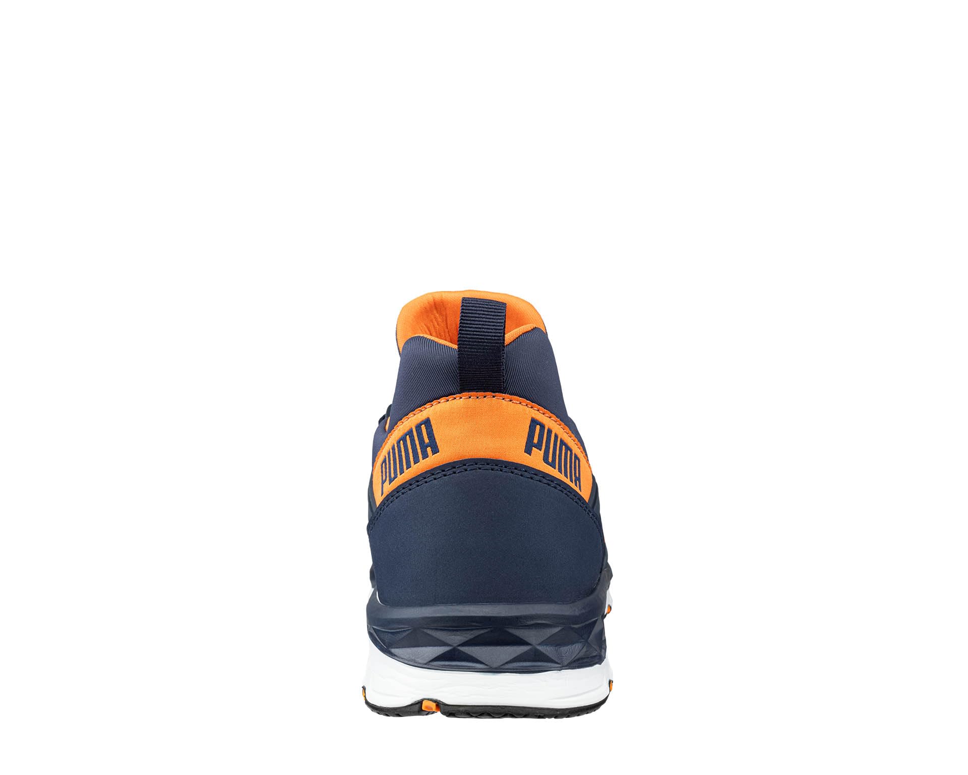 PUMA Safety Chase Blue Orange Low S1PS ESD FO HRO SR - Zapatos de seguridad para hombre, transpirables, antideslizantes, sin metal, tapa de fibra de vidrio, zapatos de trabajo