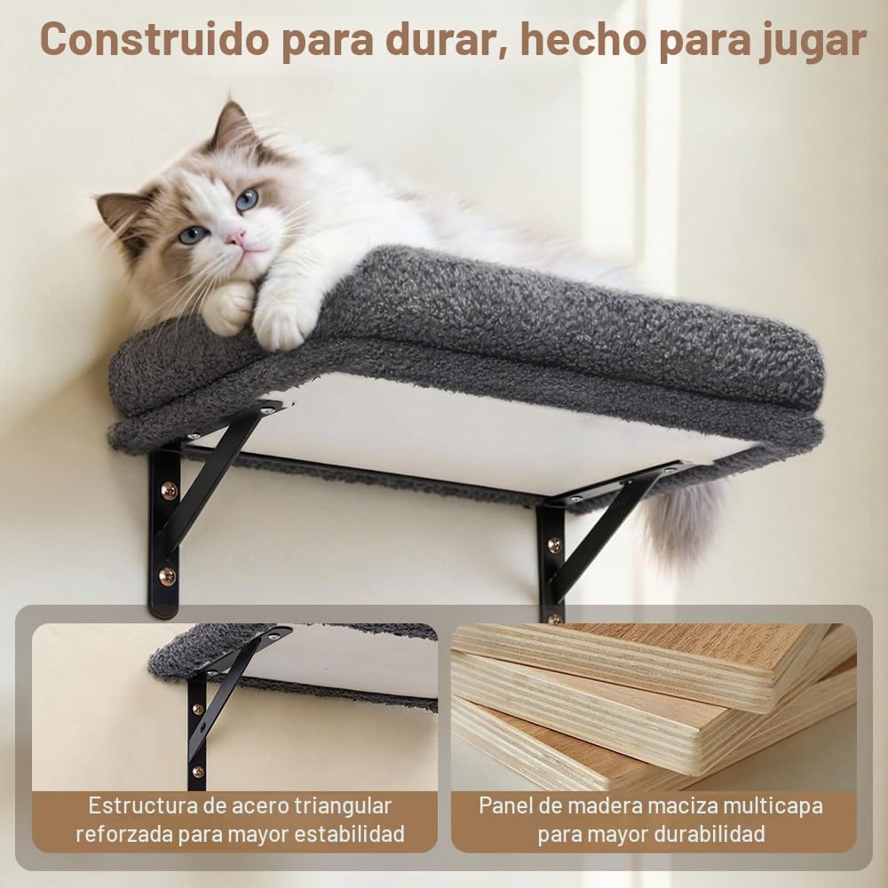 PawGiant Estantes 5 en 1 para gatos, juego de muebles de pared de madera para escalar gatos, con estante montado en la pared, postes rascadores de árbol para gatos y rascador para gatos de interior