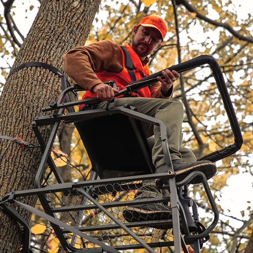 Rivers Edge Uppercut LS 1-Man Ladder Stand, 22'3" Height, Lockdown Strapping System, Flip-Up TearTuff Mesh Seat, 27" Deep Platform, Flip-Out Footrest, 2-Way Adjustable Shooting Rail, RE671 - Image 6