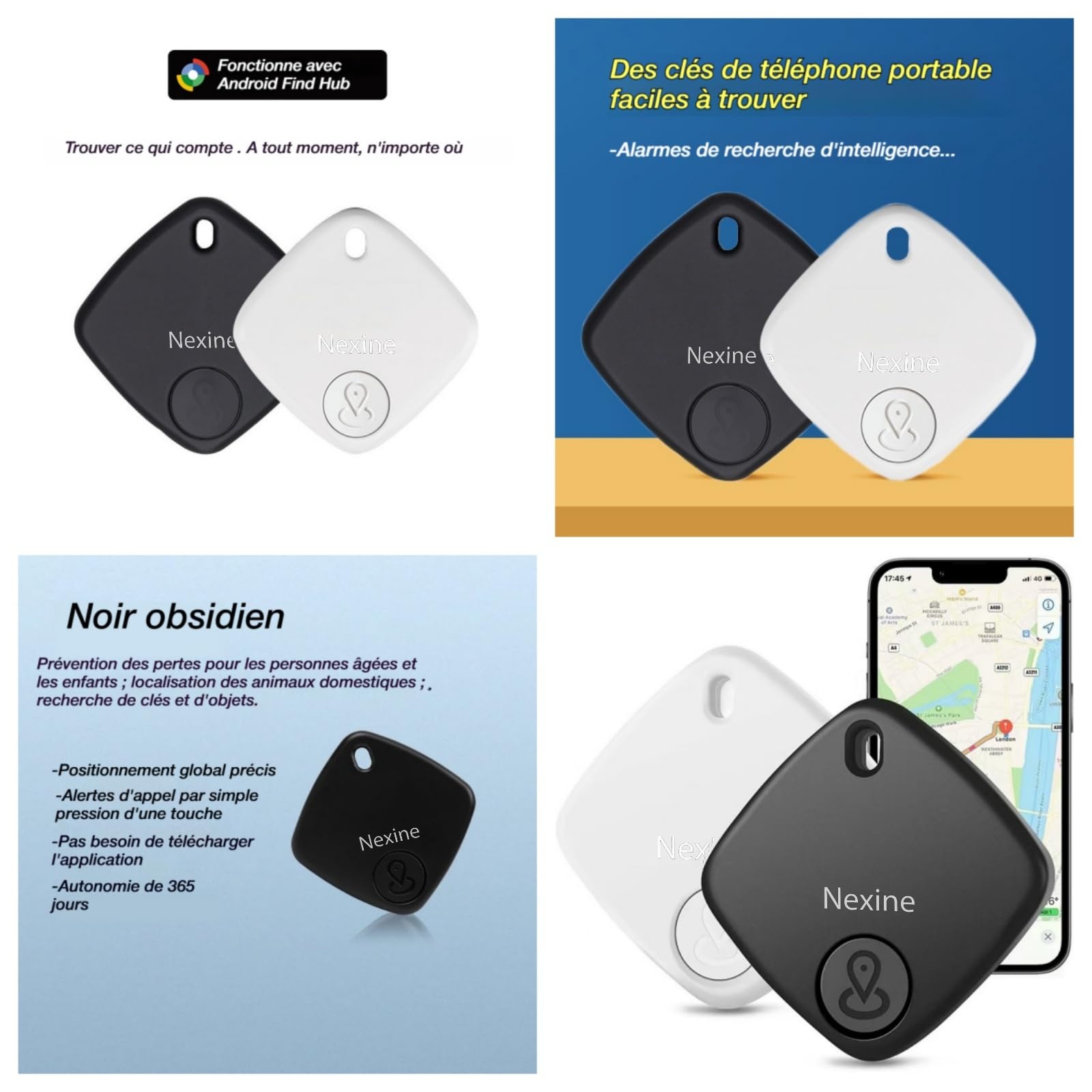 Localisateur Lot de 5 trackers Bluetooth Anti-Perte - Bluetooth 4.0 - Portable localisateur clés - localisation Mondiale