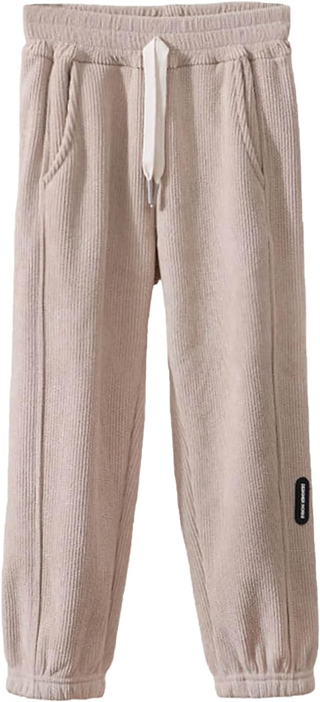 Boys Girls Solid Color Stripe Sweatpants Causal Adjustable Elastic Waist Sport Pants Corduroy Active Trousers