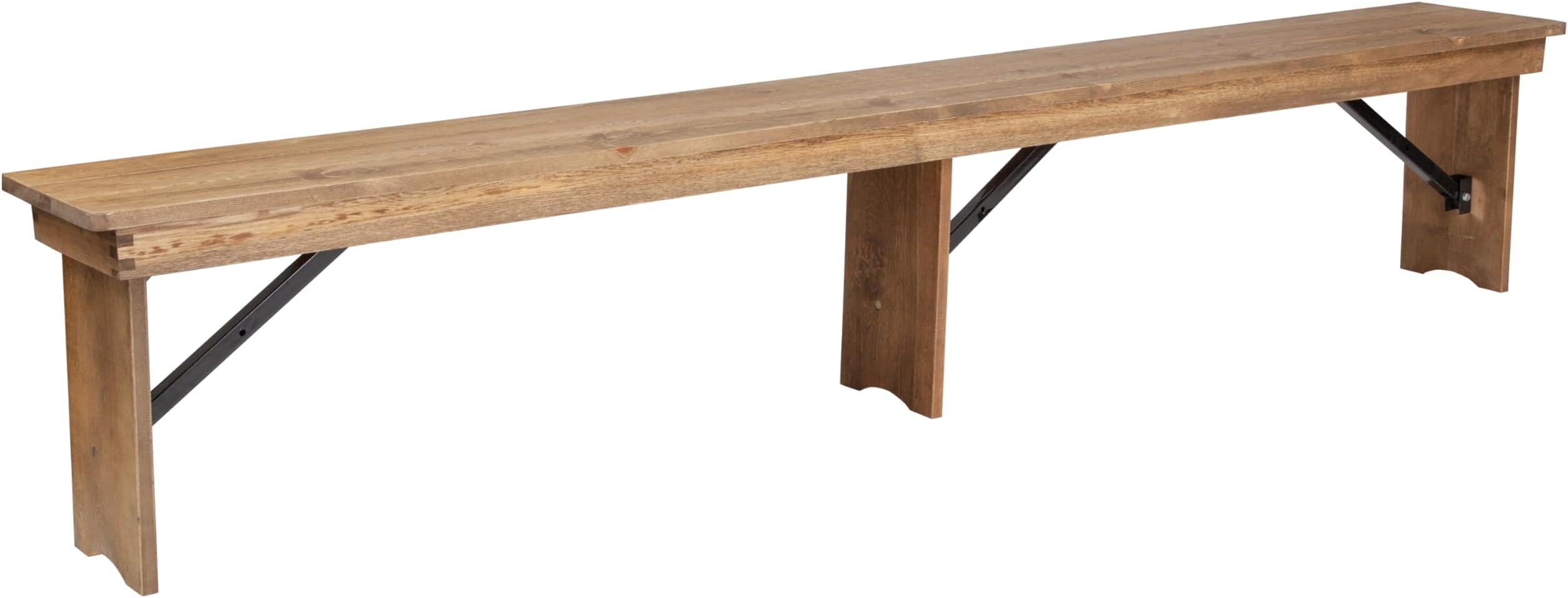 Hercules Series 8' x 12' Commercial Grade Rustic Solid Pine Folding Bench, Antique Farmhouse 3 Leg Dining Bench, Seats up to 4 Adults