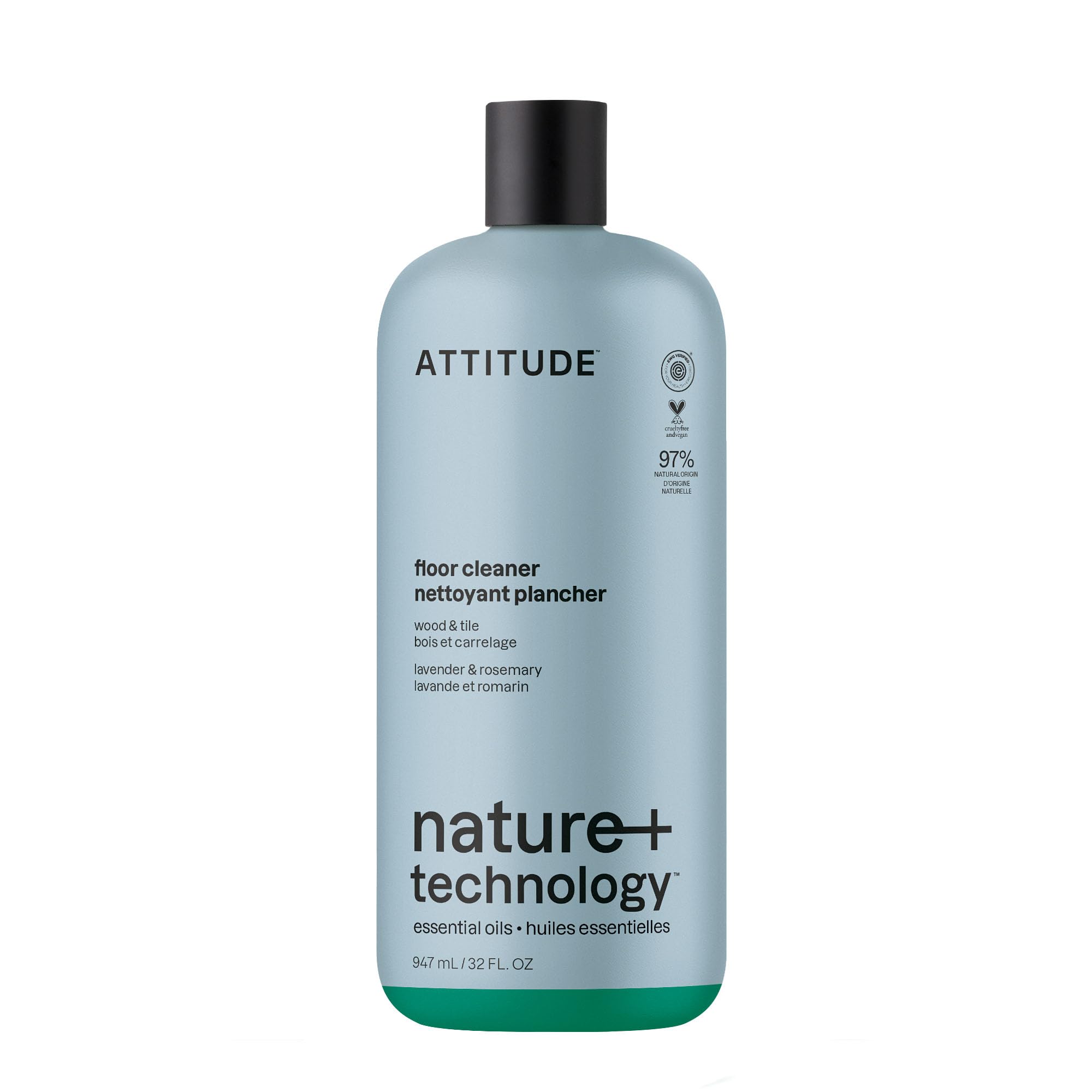 ATTITUDE Floor Cleaner, Made in Canada, Natural Origin Ingredients, EWG Verified, Streak Free, Dissolves Stubborn Dirt and Grime, Lavender & Rosemary, 947 mL