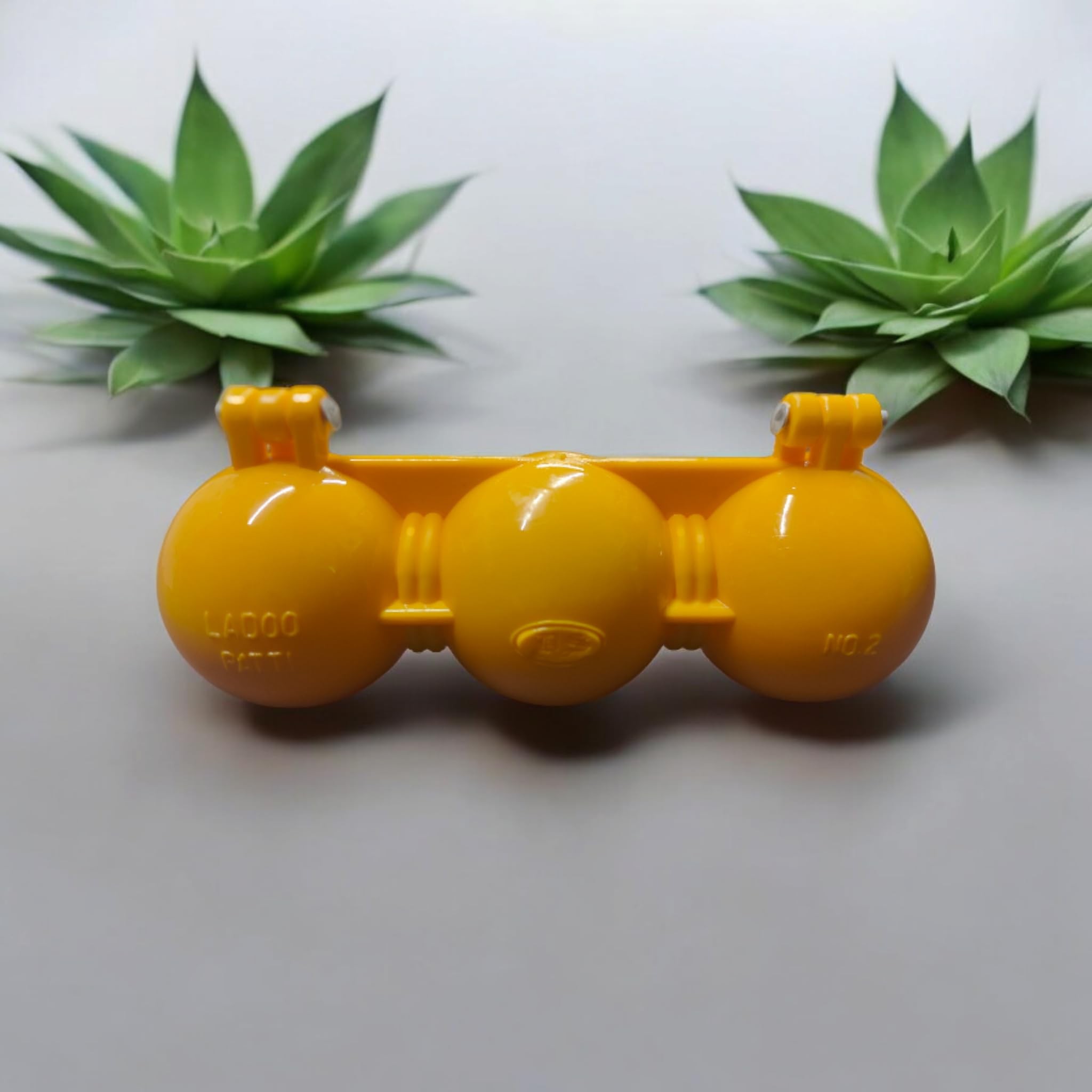 Garden Of Arts Ladoo Maker Patti Mould Sancha of Plastic for 3 Ladoos Together for Diwali, Ganpati and All Festivals 6 X 2.5 Inches, Yellow 3