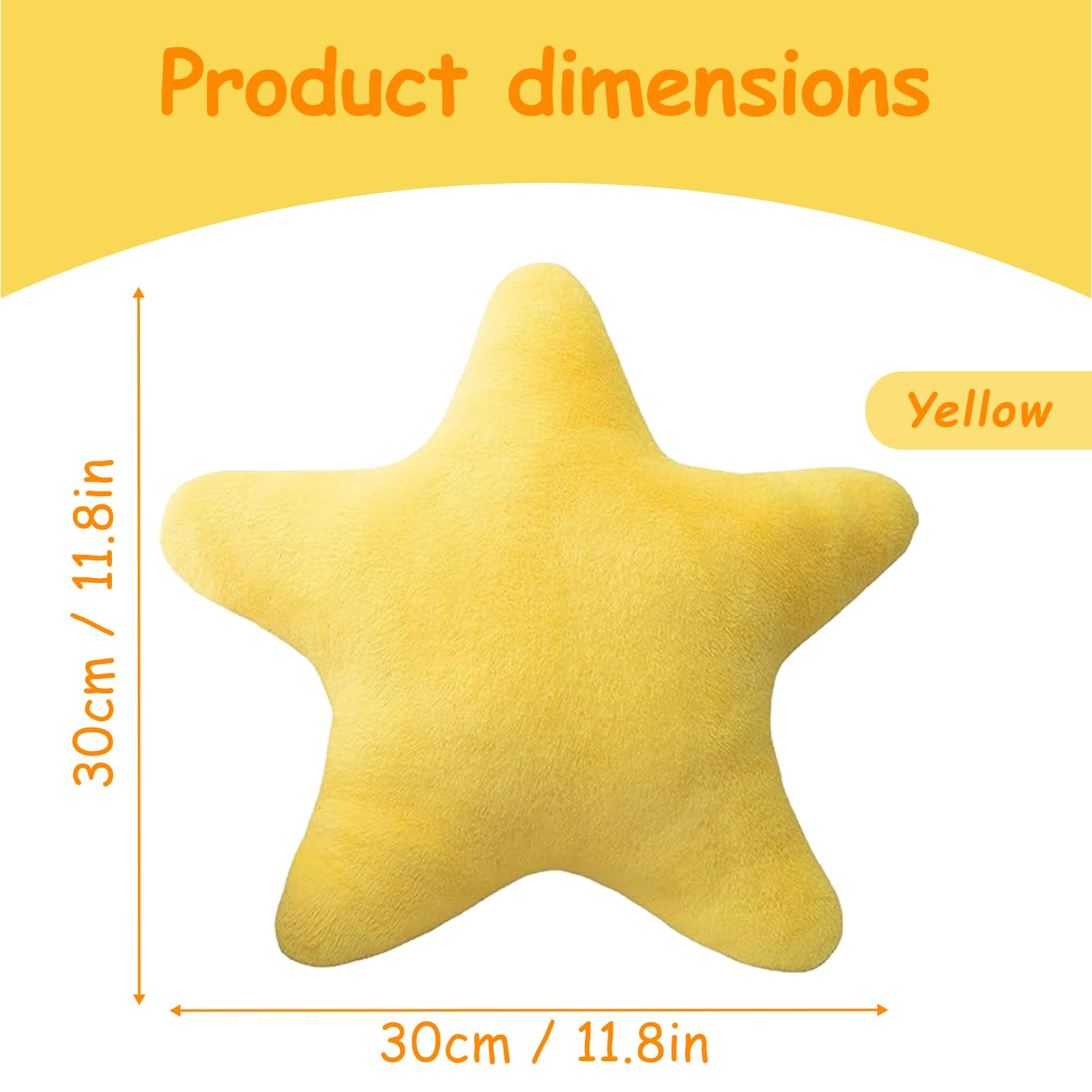 Children's Star Cushion,Soft Fluffy Cushion for Bedroom, Decorative Pillow for Boys & Girls (Yellow, 30cm) for Children & Teens