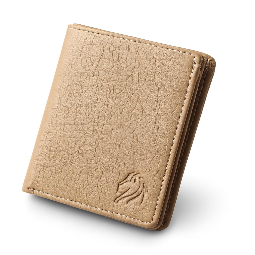 VEMILIO Vegan Leather Wallet for Men & Women | 6 Card Slots | ID Window | Coin Pocket | 2 Hidden & 2 Currency Compartments | Durable Slim Bifold Purse (Beige)