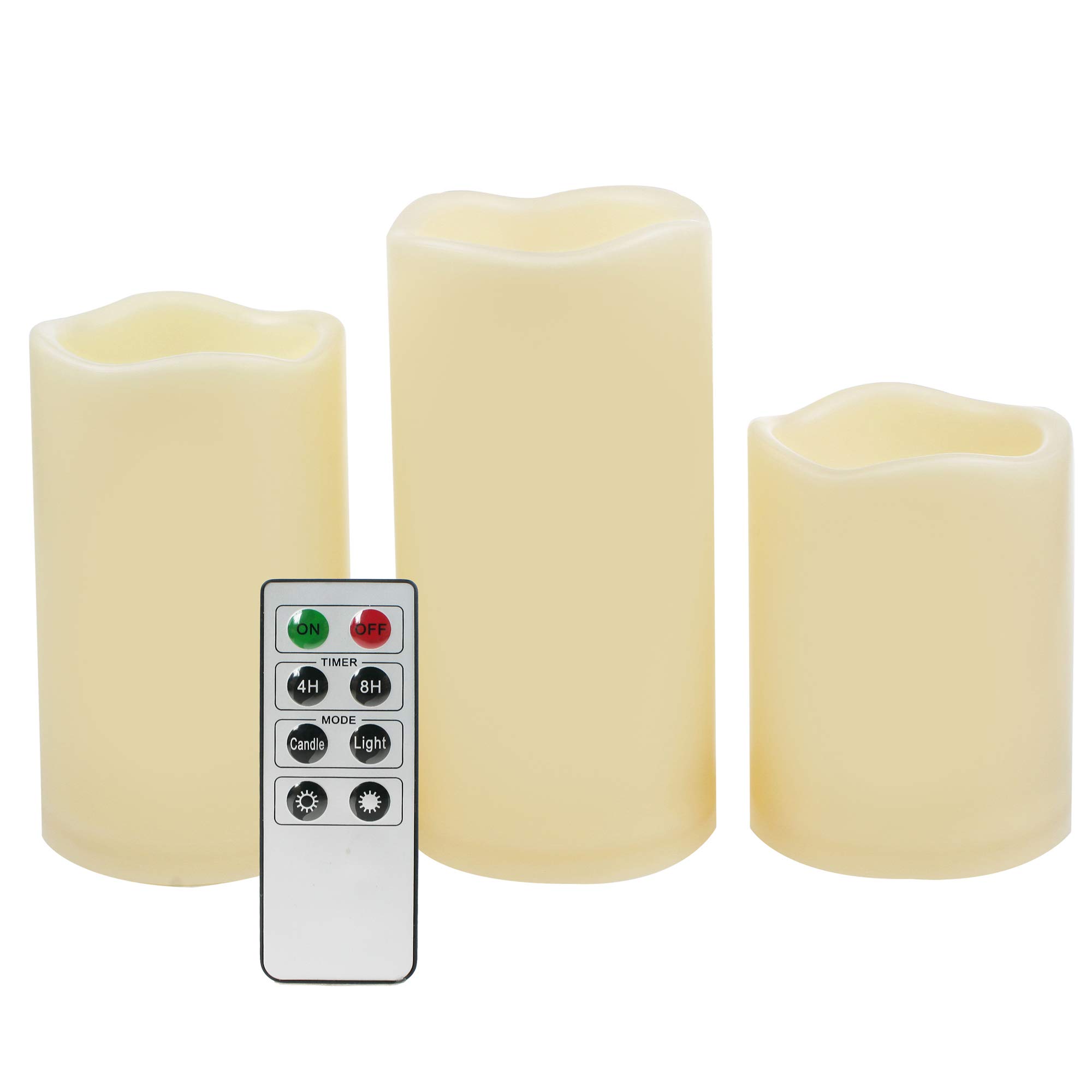 Waterproof Outdoor Battery Operated Flameless Candles with Remote Timer Plastic Realistic Flickering Fake Electric LED Pillars for Lantern Garden Wedding Christmas Decorations 3 Pack