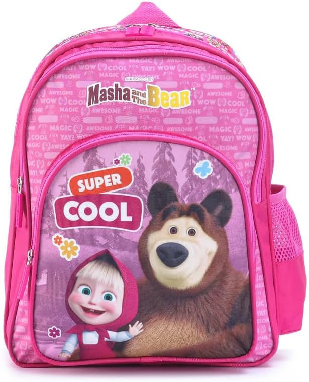 STRIDERS Masha & Bear School Bag for Kids – Lightweight, Stylish Backpack with Padded Comfortable Straps & Spacious Compartments – Perfect for School & Play – Age 3–5 Years – 14 inches