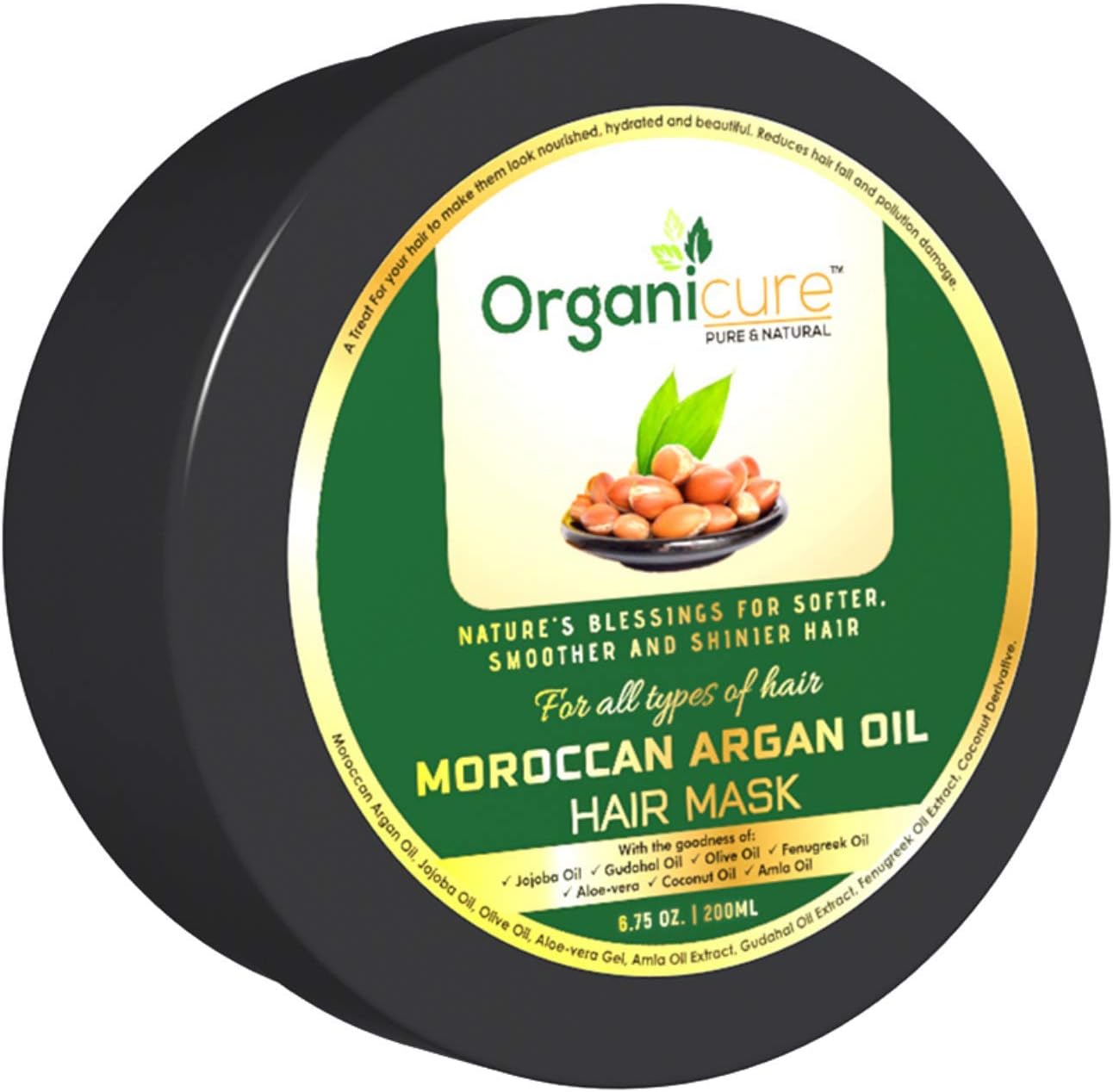Organicure Argan Hair Mask Cream for Dry & Frizzy Hair; Deep Nourishing, Conditioning & Hair Strengthening Masque for Soft & Smooth Hair; 200ml