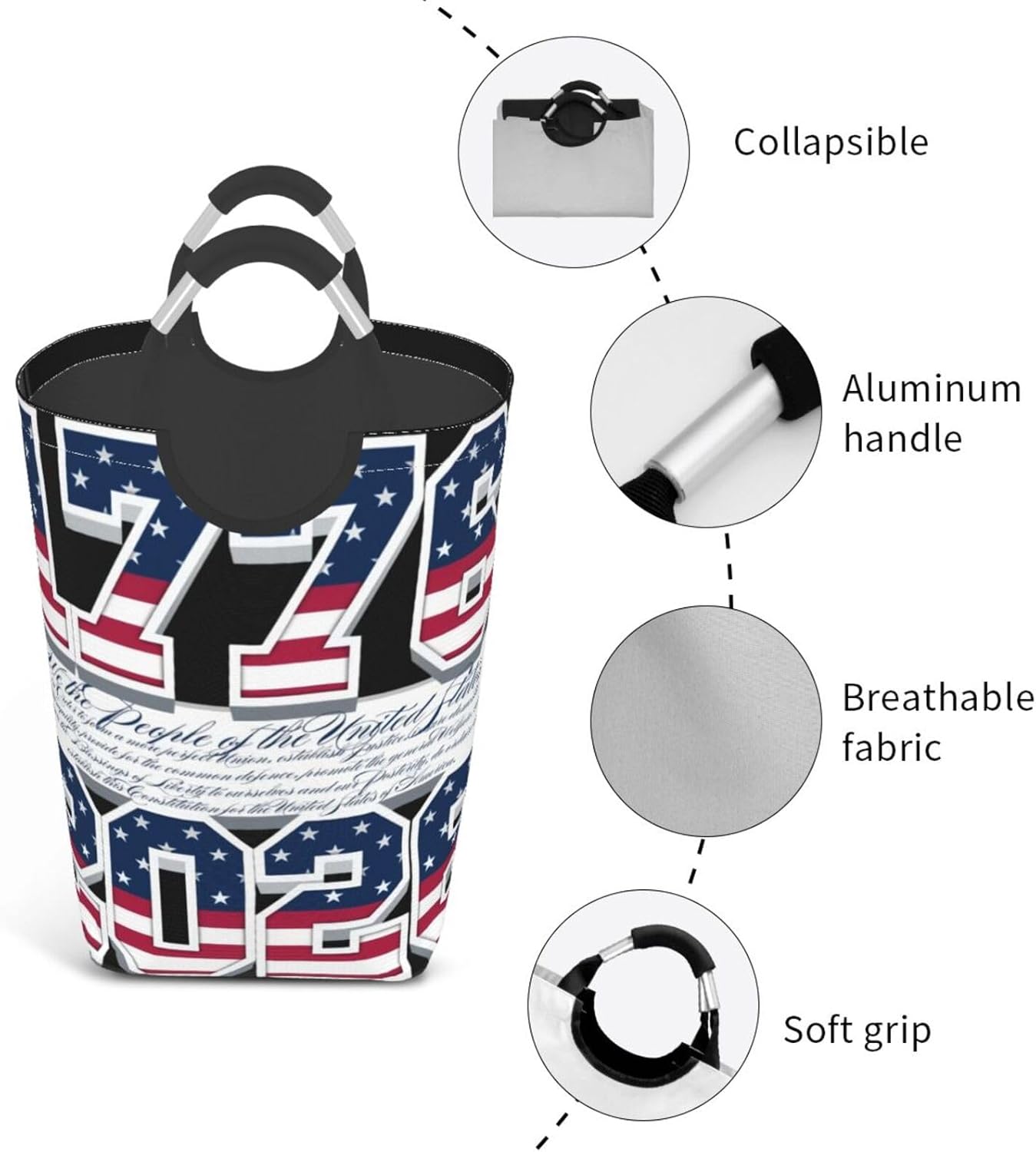 Semiquincentennial 250 Foldable Dirty Laundry Bag, Waterproof Oxford Fabric With Pe Board Base, 50l Capacity For Home & Travel