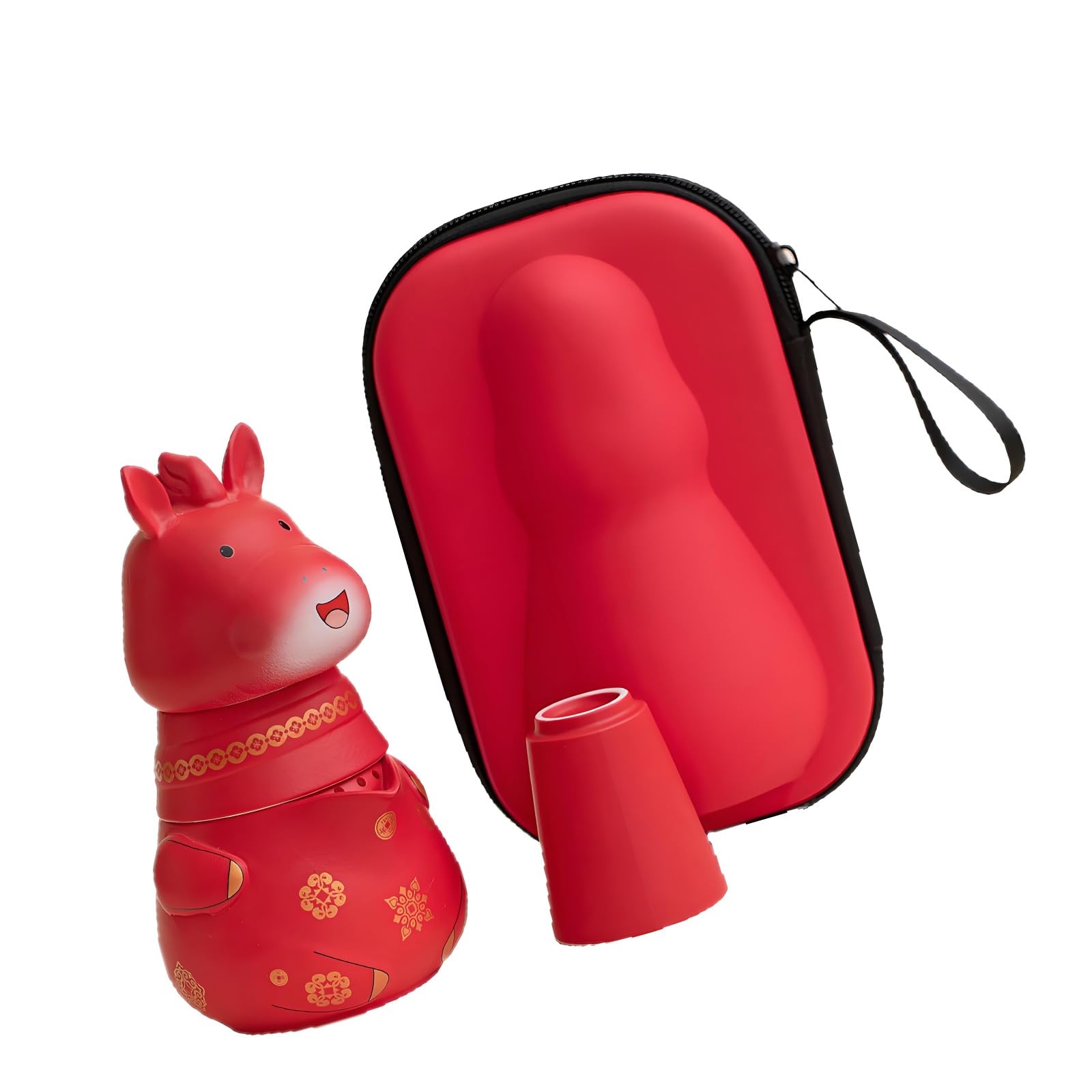 Tsophreniq Ceramic Chinese Kungfu Tea Set Zodiacs Horse Year Inspired Teapot and Teacups with Bag for Travel and Tea Lover Travel Set
