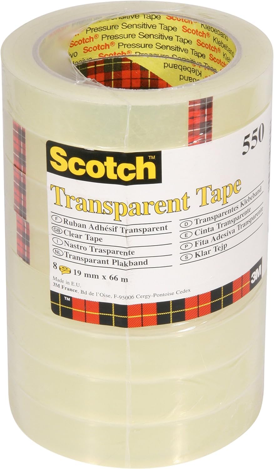Scotch Nastro adesivo550 trasparente, 19 mm x 66 m, 8 rotoli