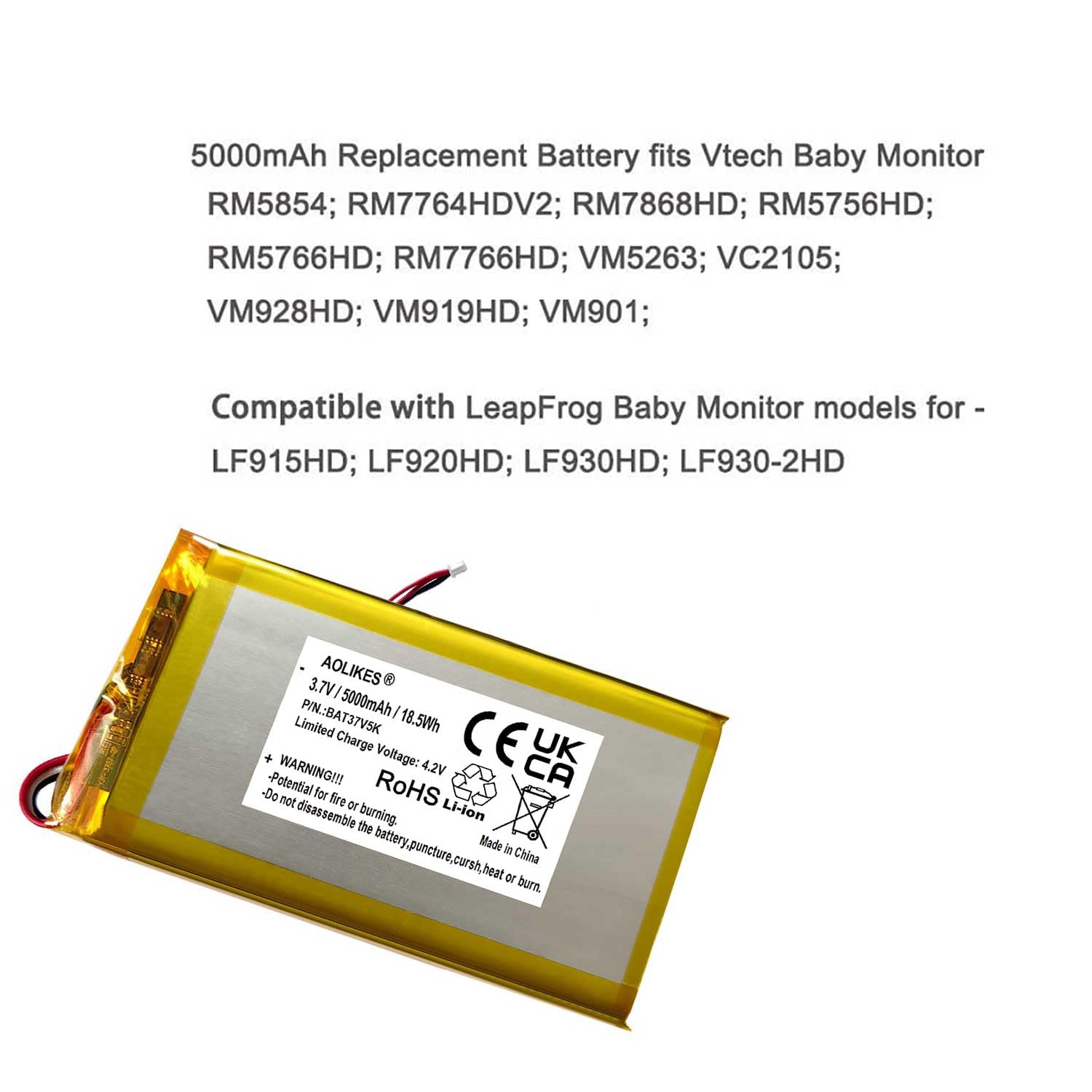 Amazon.com: AOLIKES 5000mAh Battery Replacement for Vtech RM7764