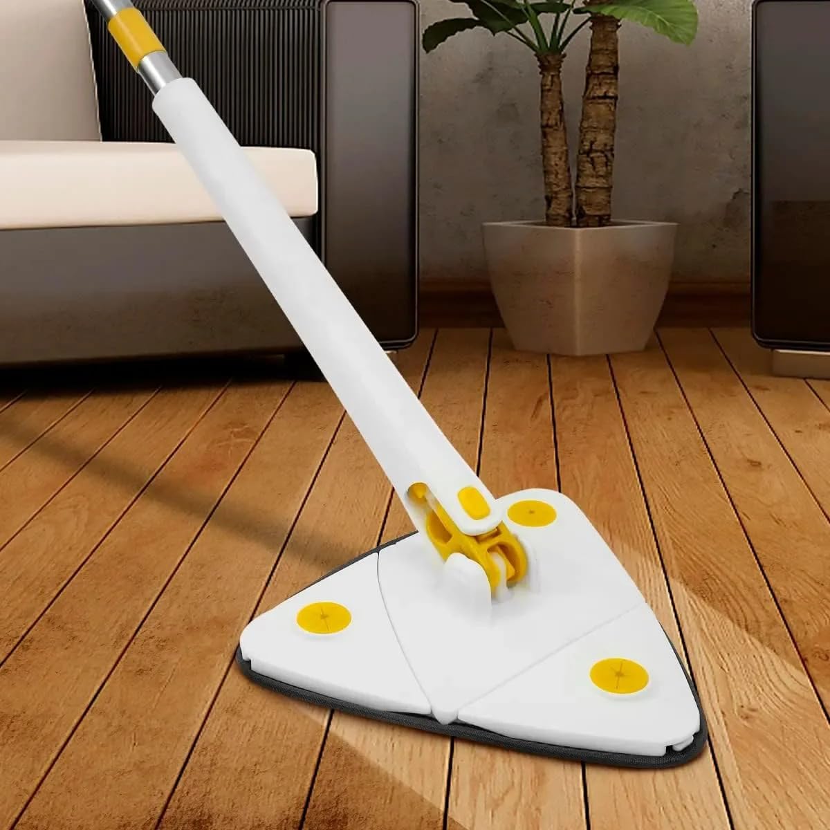 Mop bianco triangolare girevole 360 per pulire piastrelle e pareti, mocio autogocciolante in microfibra, appendiabiti, 3 panni, spazzola per guarnizioni, manuale e trucchi. Mop per soffitti e