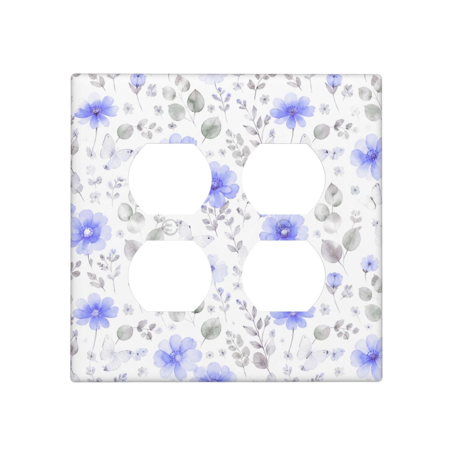 DWBGUO Decorative Outlet Covers Watercolor Blue Floral Butterfly 2 Gang Light Switch Cover Plate Double Duplex Wall Plates for Electrical Outlets Switch Plate Covers for Home Bedroom Decor