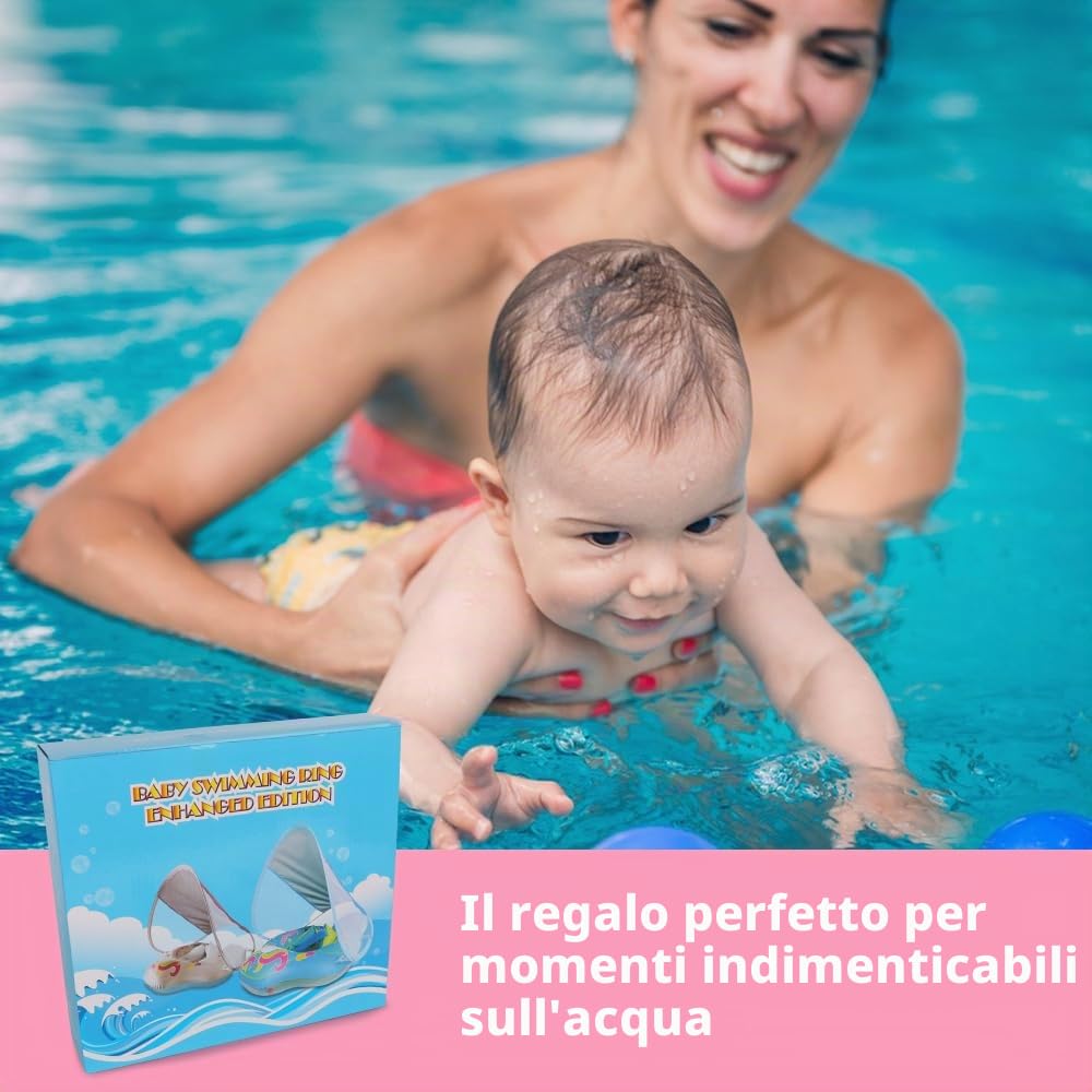 Anello galleggiante per bambini con tettuccio parasole e sedile di sicurezza, aiuto per il nuoto per bambini, UPF50+, anello galleggiante per bambini dai 12 mesi ai 36 mesi
