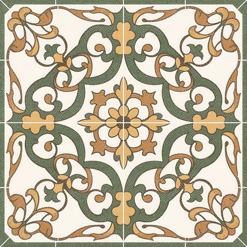 HOMETITUTE 10PCS 12x12 Inch Vintage Baroque Scroll Pattern Floor Tiles Peel and Stick Removable Self Adhesive DIY Vinyl Flooring Stickers for Kitchen Bathroom Living Room Entryway Home Decor